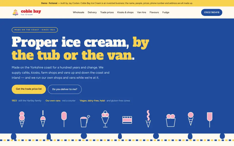 Coble Bay Ice Cream demo homepage