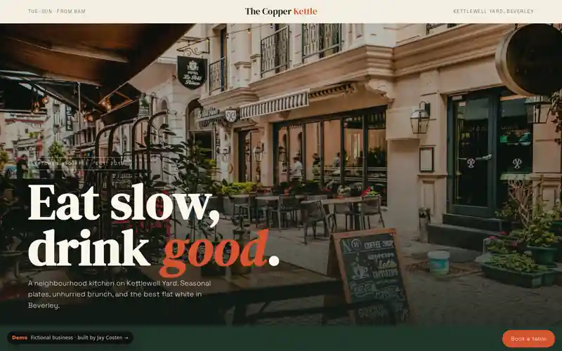 The Copper Kettle demo homepage