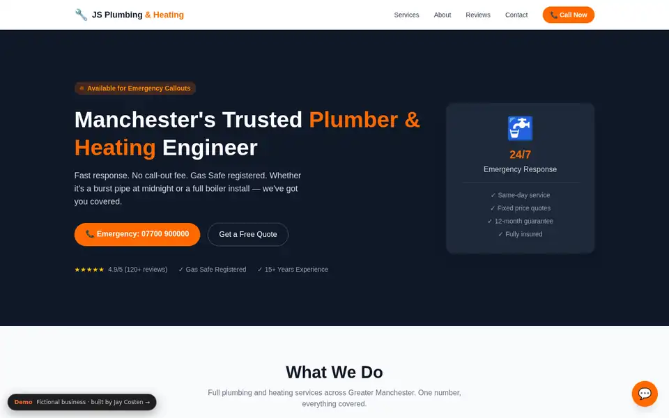 JS Plumbing & Heating demo homepage